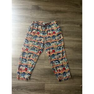 Vtg weekend traffic rayon printed pants grandma ankle summer spring vaca medium